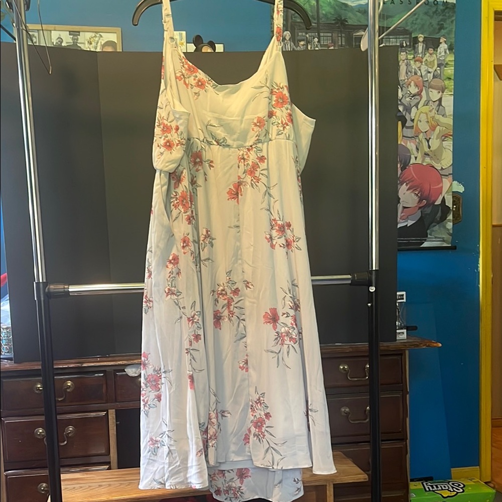 Torrid size 4 Maxi Chiffon Cowl Neck Pleated Dress Light Blue with Pink Flowers - Picture 6 of 9